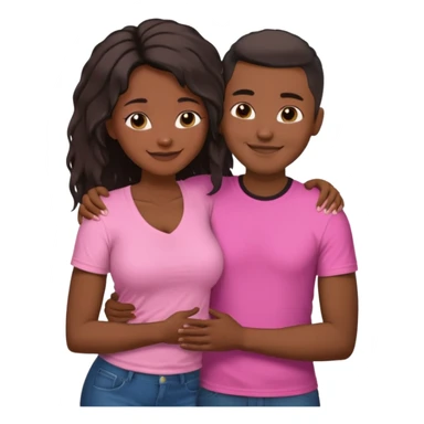 Black lesbian couple with one dark skin masculine with short hair low cut fade with a t shirt with breasts and one feminine with very long hair in a pink blouse hugging  sticker