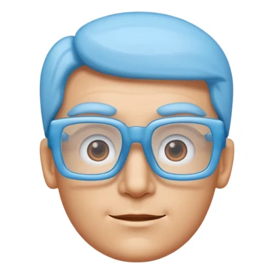 A 3D cartoon sky-blue square spectacle, slightly thick frame, glossy surface,Only glasses. sticker