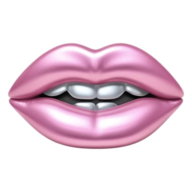female lips emoji, smooth liquid metal chrome surface, sculpted shape, high-gloss reflections, monochrome futuristic 3D style, isolated on white sticker