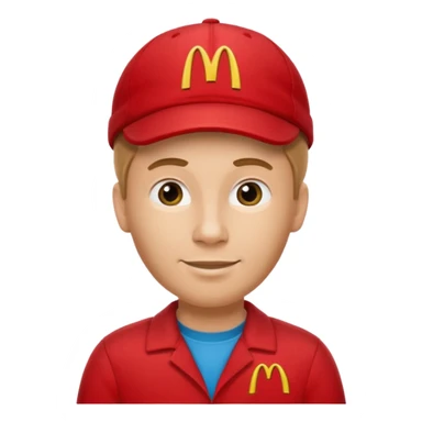 caucasian male McDonald's worker

red casual cashier clothes, red cap with the McDonald's logo sticker