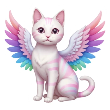 white albino cat-pastel coloured rainbow wings- mystic cat sticker