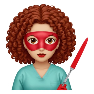 Lilith symbol seductress evil surgeon. Hair curly, and brown. Long curly brown hair. Red surgical mask and hair covering. She works for cartel and kills  with a scalpel. sticker
