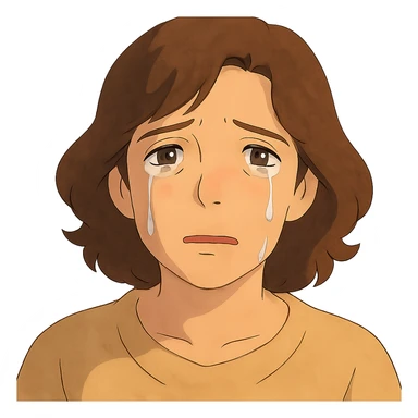 ghibli style face of a mother with teared up eyes, soft lighting, emotional expression sticker