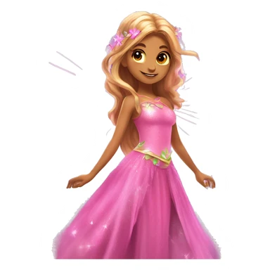 Flora the adult latina fairy of nature in her enchantix fairy pink clothing, wings and long light brown hair from winx club. Lots of sparkles, feel the magic  sticker