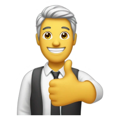 man with two thumbsup and a big smile sticker