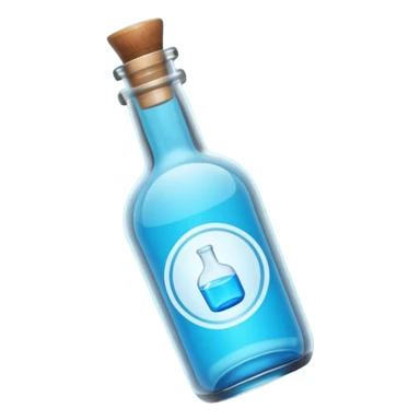 a neon blue motion tiled to the left with a round glass bottle no handle sticker