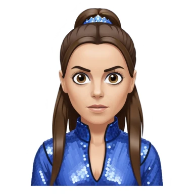 Mel C from Spice Girls with long dark brown ponytail hair, perwinkle sequin outfit, light skin sticker