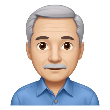 Older Hispanic man in his 60s with light skin, round face, wide jaw, broad cheekbones. Expressive dark brown eyes, thick eyebrows. Short gray/white hair with receding hairline. Well-shaved. Friendly expression. Wearing a button-down shirt in blue. sticker