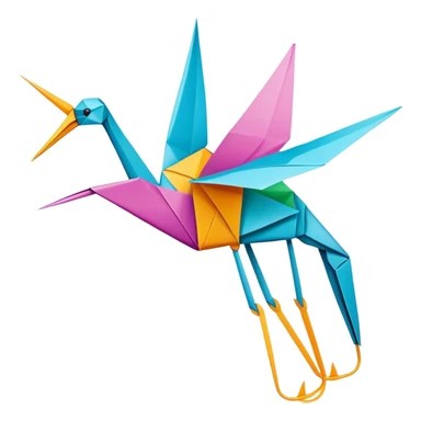 Paper crafting icon, origami crane, folded paper shapes, scissors, vibrant paper, clean folds, minimalistic style, transparent background. sticker