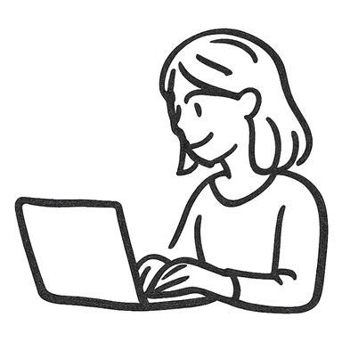 simple line drawing of a woman sitting at a laptop, teal color, minimal, clean, modern sticker