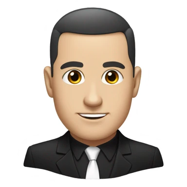 White man with dark hair buzzcut, wearing black suit and tie with white dress shirt  sticker