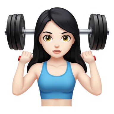 Pale girl with long black hair lifting weights sticker