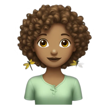 brown curly haired girl with dragonfly in hair sticker
