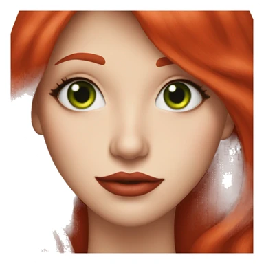 straight long Tomato red hair,red lipstick red,green eyes, white skin and a small nose sticker