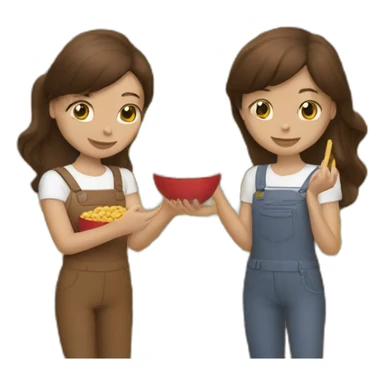 Two brunette girls holding peanuts sticker