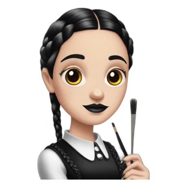 wednesday addams with braided hair painting nails sticker