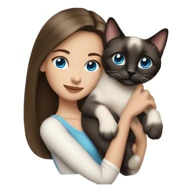 brunette girl blue eyes holding siamese cat sticker
