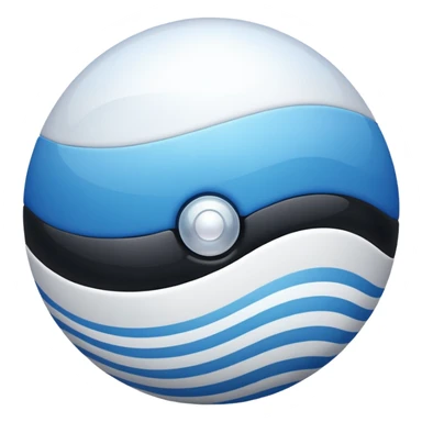 blue pokeball emoji, top half is a more saturated blue, bottom half is white, black stripe, with a white sheen, with a pearlescent finish, with a wave effect sticker