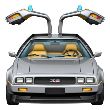 DeLorean car with gull-wing doors, no face, emoji style sticker