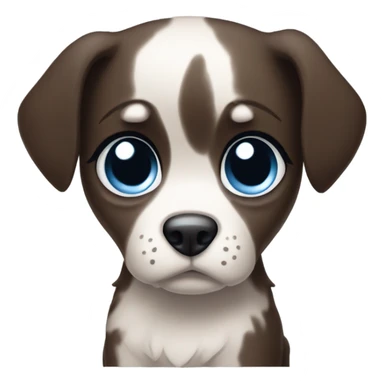 Pretty girl with long dark brown hair and big blue eyes making sad puppy dog face sticker