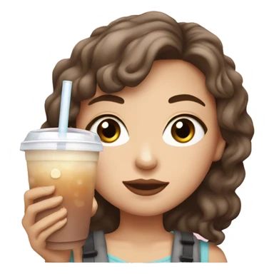 White girl with brown hair and brown eyes drinking bubble tea sticker