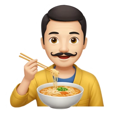 Chinese guy, yellow emoji, with long moustache smiling with ramen sticker