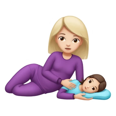A girl, lying on her side suffering from menstrual cramps, has a hot water bottle on her stomach. sticker