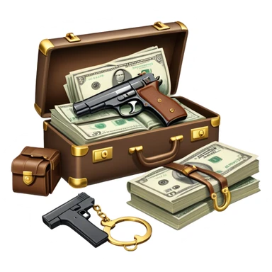 Icon for Action & Crime Reading: an open book, action-packed scenes, featuring a gun, handcuffs, a detective's badge and a briefcase with money. The icon should capture the tension and excitement of crime and action stories. Transparent background. sticker