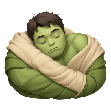 Incredible Hulk eyes closed sleeping lying down curled up in a beige blanket up to his neck sticker
