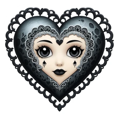 emo heart with full moon and silver lace sticker
