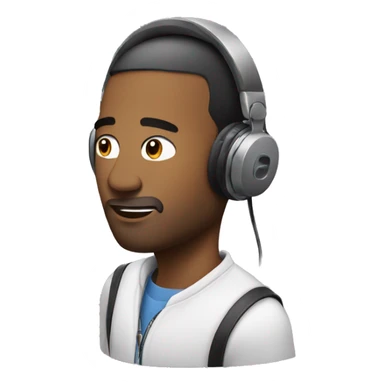 man with a mic and a headphone sticker