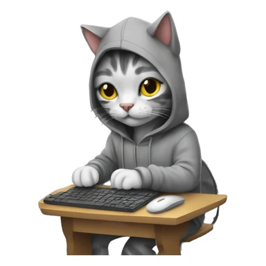 cat is a graphic designer in a hoodie and headphones, working at a computer in photoshop sticker