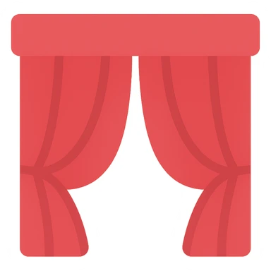 symmetrical red curtain, fully closed, both sides matching sticker