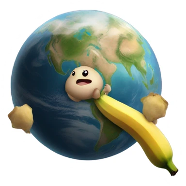 Planet with 2 baby legs eating a banana sticker