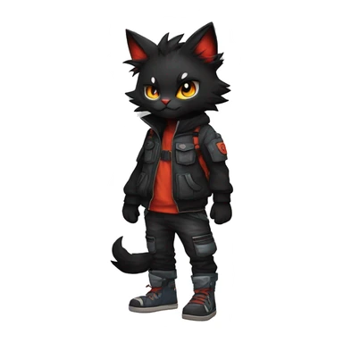 Edgy Shy Anthro boyish cool pretty dark black Litten-Pokémon-cat-fursona techwear sticker