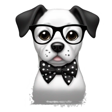 medium-black-and-white-dog-with-black-eyes-and-black-glasses-and-polkadot-black-white-bow-drawing sticker