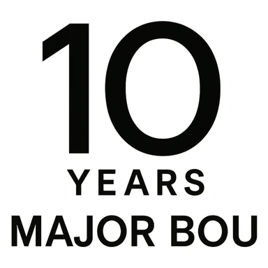 Minimalist 10th anniversary logo for Major Bou with a sleek black and white design sticker