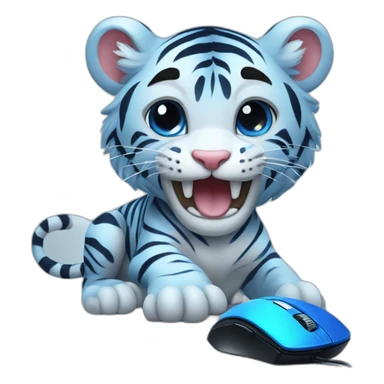 A blue tiger playing with a gaming mouse sticker