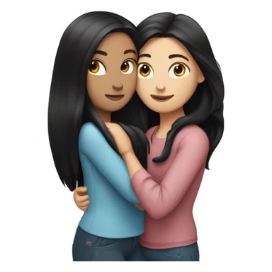 Two white girls with long black hair hugging. sticker