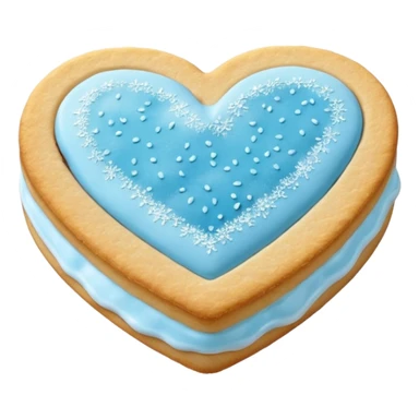 Realistic shortbread cookie in the shape of a heart with light blue jelly middle filling and sprinkled powder sugar on top. sticker