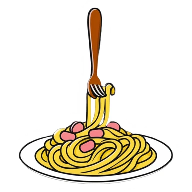 Fork with carbonara spaghetti twirled around it, isolated sticker