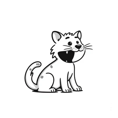 sketch of a miniature saber-toothed cat with a tiny body and absurdly massive canine teeth, minimal body with gigantic fangs sticker