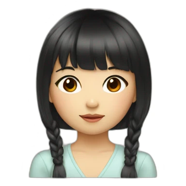 little asian girl with bangs and black long hair, brown eyes sticker