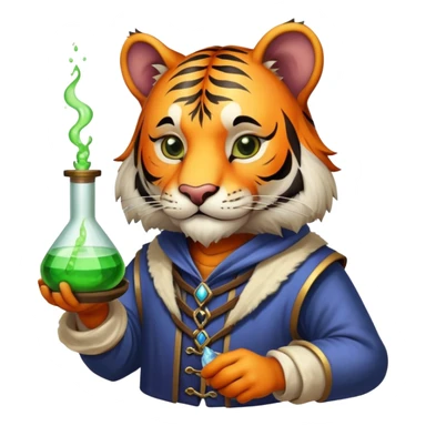 Medieval tiger alchemist with potion sticker