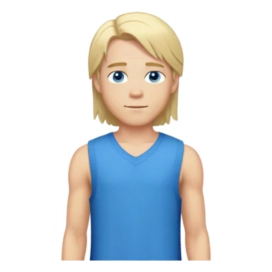 medieval summer outfit worn by a DnD themed fantasy male character. basic sleeveless tunic made of lightweight wool, slightly open at the sides for breathability. clothes only above the waist. The clothes full waist. The character's haven't arms. character is white-skinned, blonde hair, blue eyes, shoulder-length straight hair. sticker