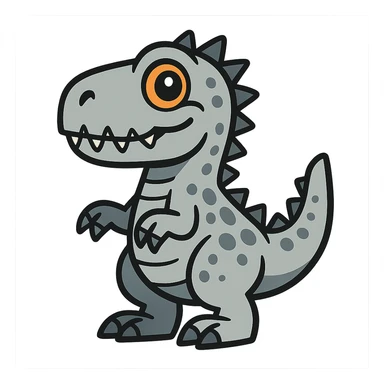cartoon style Indominus rex, standing upright, big eyes, friendly expression sticker