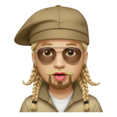 White rapper with tongue out blonde goatee and Dooley hair under rapper hat cap sunglasses sticker