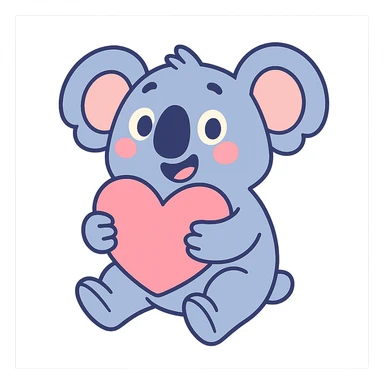 cartoon koala holding a heart in pastel toon style sticker