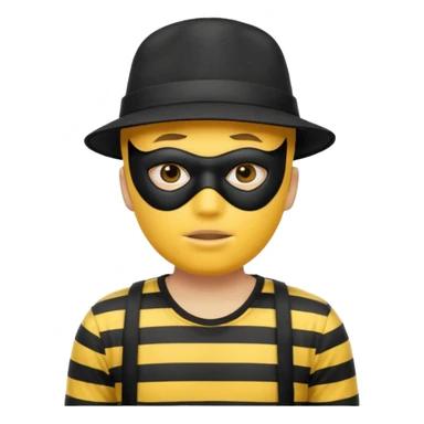 Shrugging shoulders emoji but wearing cliche robber outfit not holding any money, emoji yellow skin tone male sticker