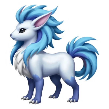 Shiny Glossy Pastel Light Divine Reptilian Draconian Furry Scaly Hairy Feathery Bovine Goated Feline Beautiful Floral Snowy Pretty Absol-Amaura-Suicune-Cobalion-fusion, full body sticker